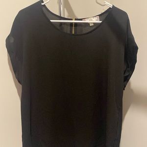 Pink rose; black semi-sheer shirt Lg